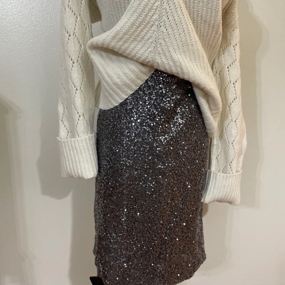 J.Crew silver pewter sequin holiday party dress pencil skirt 0 EUC rare